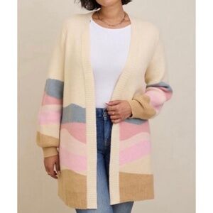🆕🌅Chunky Cardigan Open Front Sweater 1 1X 14 16 NWT Torrid New Cream Beige Sun